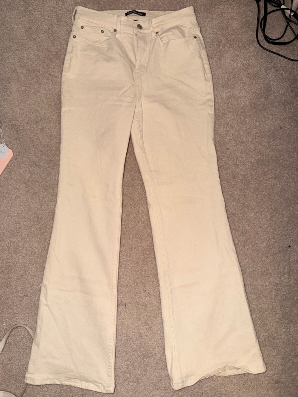 Calvin Klein Jeans Cream Wide-Leg Denim